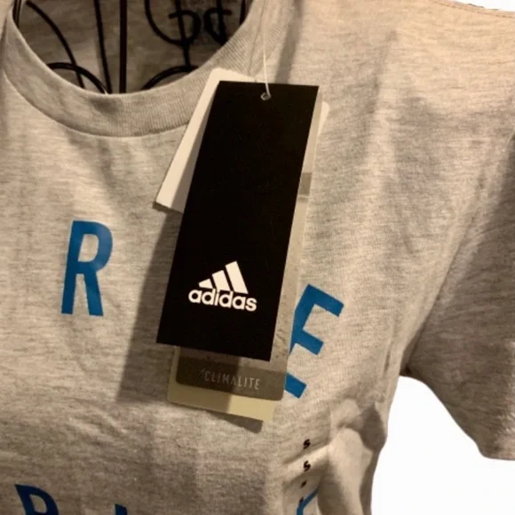 NWT Adidas Women’s Small Grey & Blue ‘Three Stripe Life’ Graphic T-Shirt - Picture 8 of 12